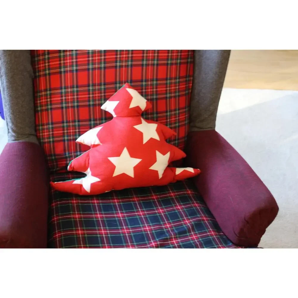 Handmade Tree Shaped Throw Pillow: Red and Green Holiday Home Decor